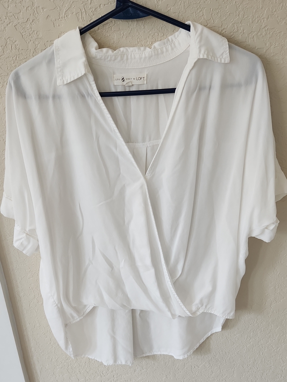 LOFT White Wrap-Front Blouse with Collar